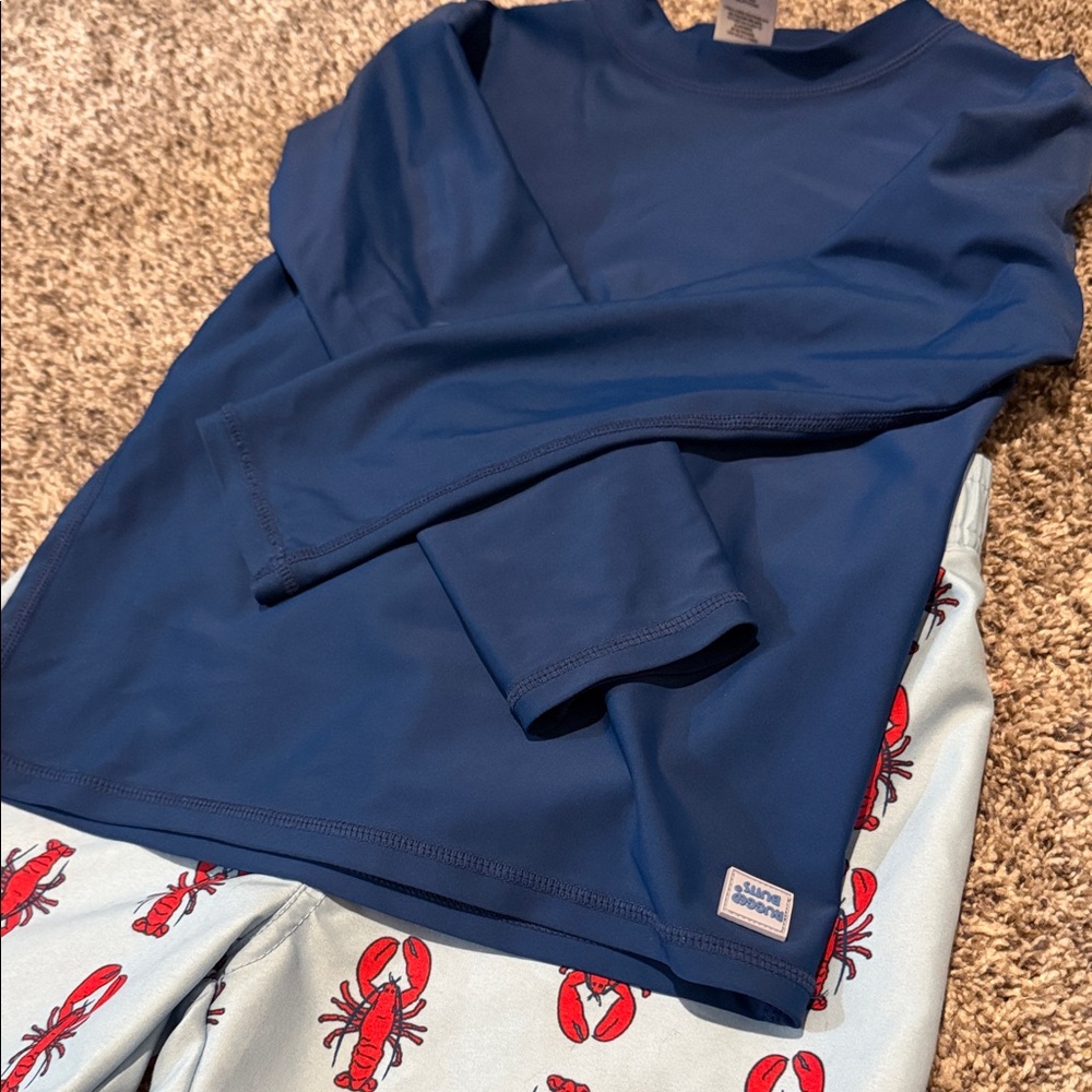 Rugged Butts Blue Rash Guard with Lobster Print Shorts